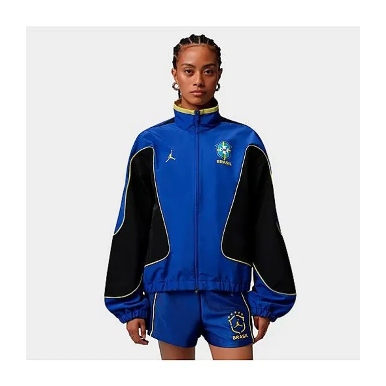 Jordan Women's Brooklyn Brazil Knit Full-Zip Track Jacket in Old Royal/Black/Yellow Pulse Size: XS
