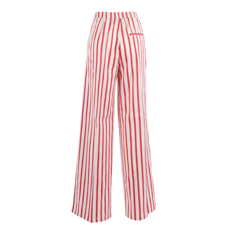 Forte Forte Straight-Leg Trousers Contemporary Cotton Stripe Red Silk Lining - Women