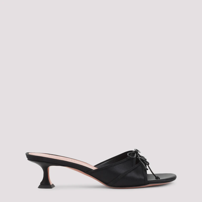 Amina Muaddi Eleonora 45 Slippers Black Satin Leather Shoe - Women