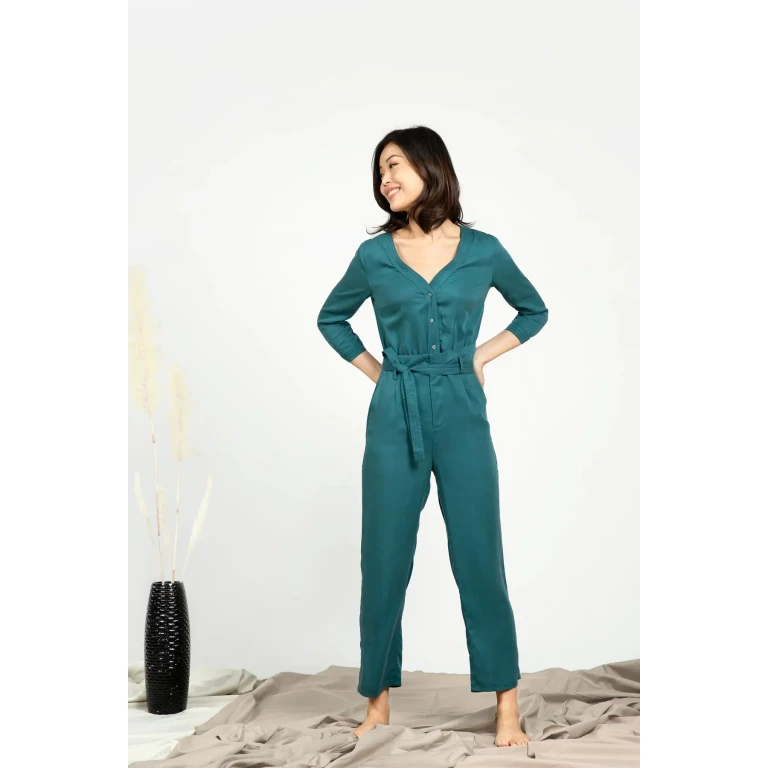 V-neck Jumpsuit - Emerald