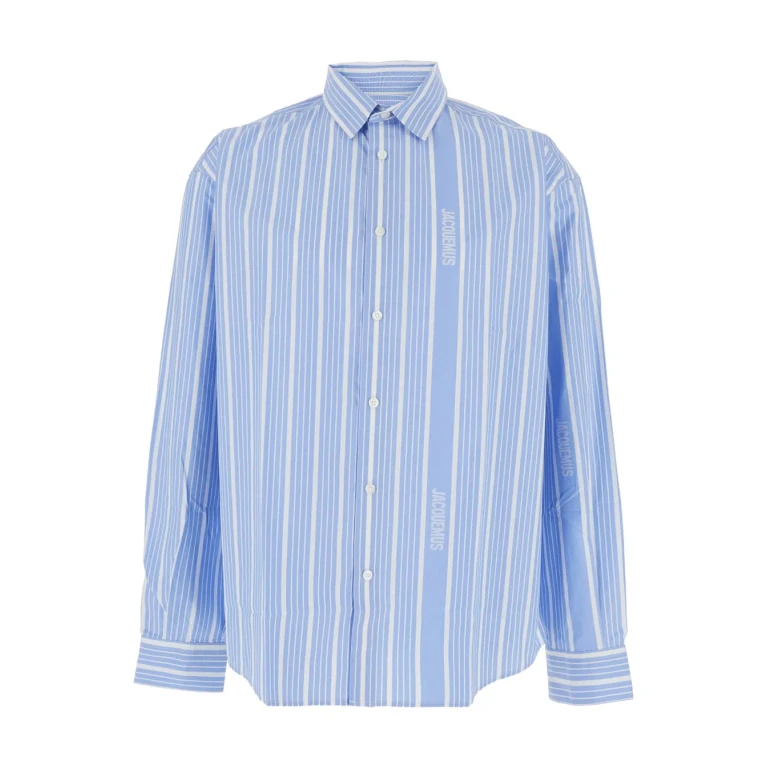Jacquemus simon Light Blue Shirt With All-over Stripe Motif And Logo Lettering In Cotton Man