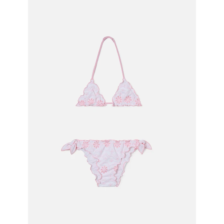 Mc2 Saint Barth Cris Sangallo Bikini White With Pink Embroidery