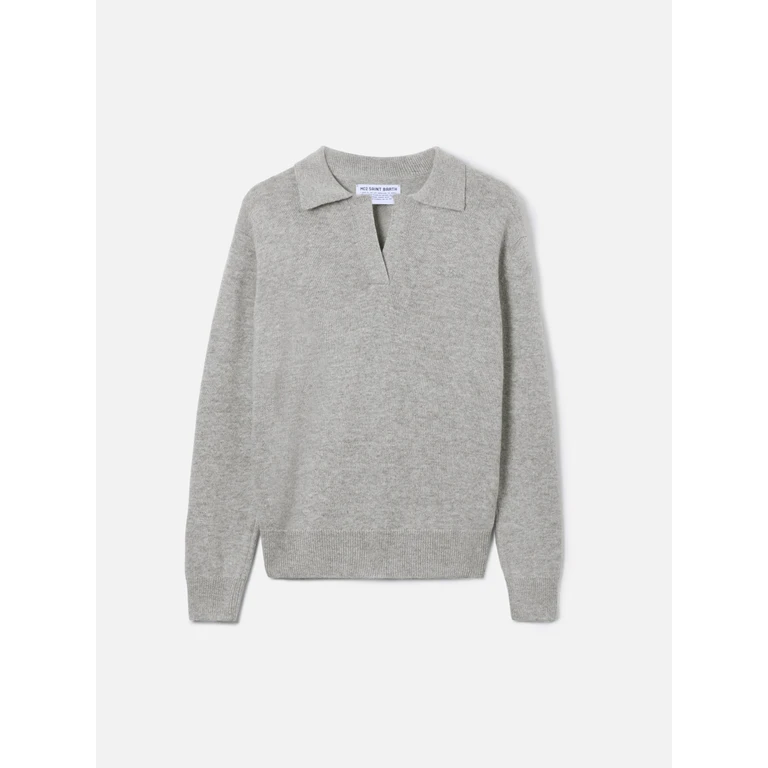 Mc2 Saint Barth Grey Mélange Eze Sweater With Polo Collar - Women