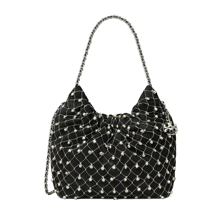 Tory Burch Fleming Mini Bell Embellished Suede Crossbody Bag