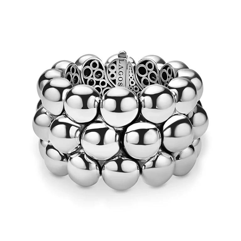 Lagos Sterling Silver Caviar Bubbly Beaded Wide Bangle Bracelet