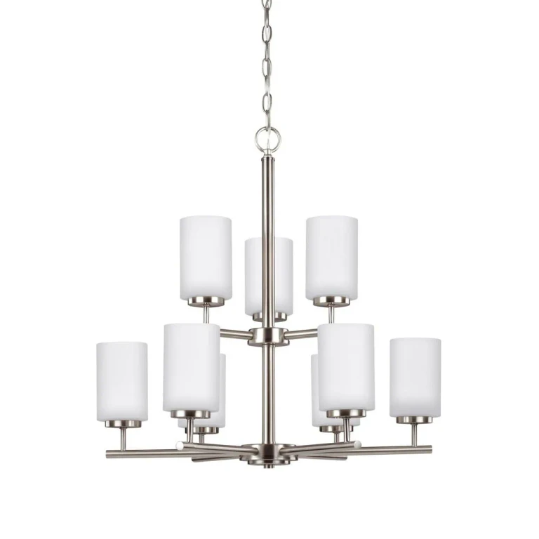 Brushed Nickel Nine Light Chandelier from the Oslo Collection