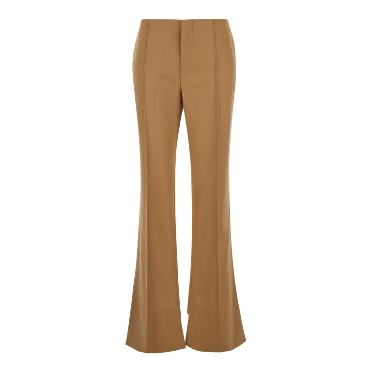 Chloé Beige Flared Pants With Asymmetric Hem In Grain De Poudre Wool Mujer