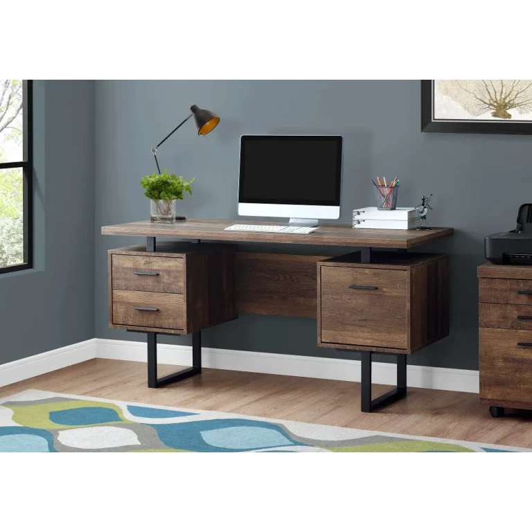 Brown Wood Grain Look and Metal Computer Desk