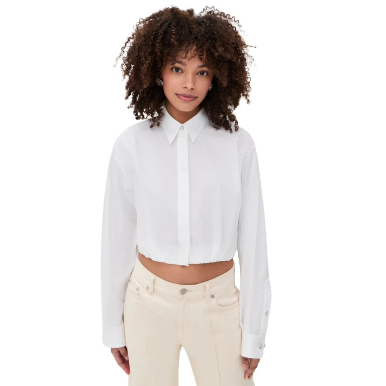 Helmut Lang Cropped Gathered Shirt White M
