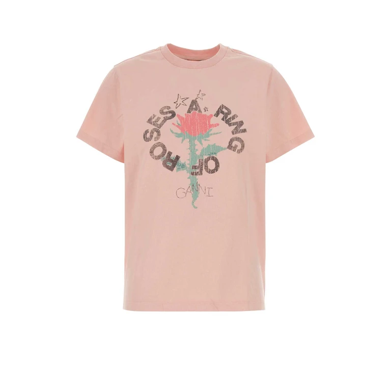 Ganni Light Pink Cotton Oversize T-Shirt Peachskin - Women