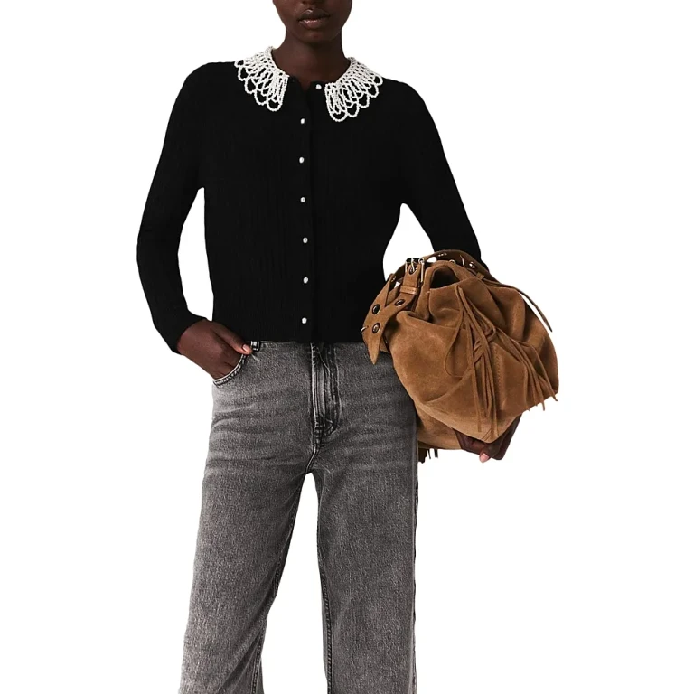 Maje Embellished Collar Cardigan Sweater