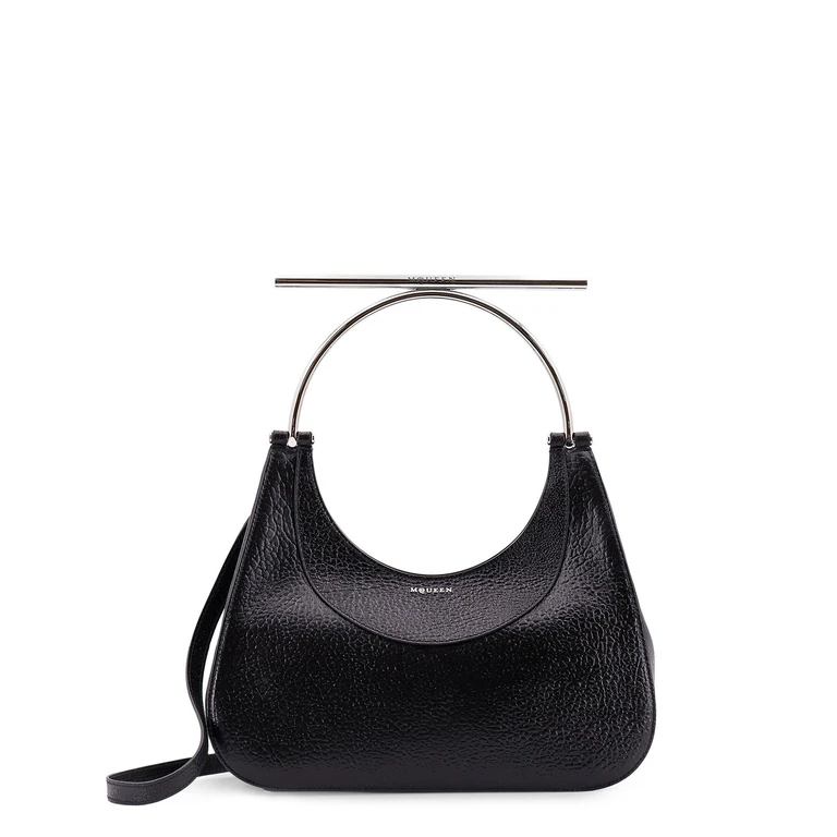 Alexander McQueen Black Leather Cross-Bar Handbag Blacksilver Borse A Mano - Women