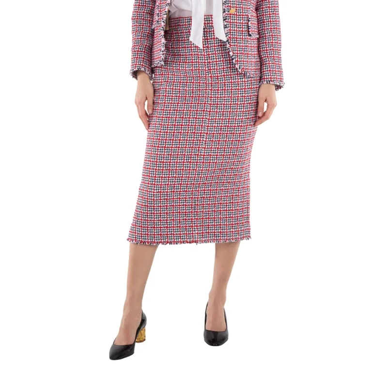 Thom Browne Ladies Check Summer Tweed Fray Maxi Low Rise Pencil Skirt