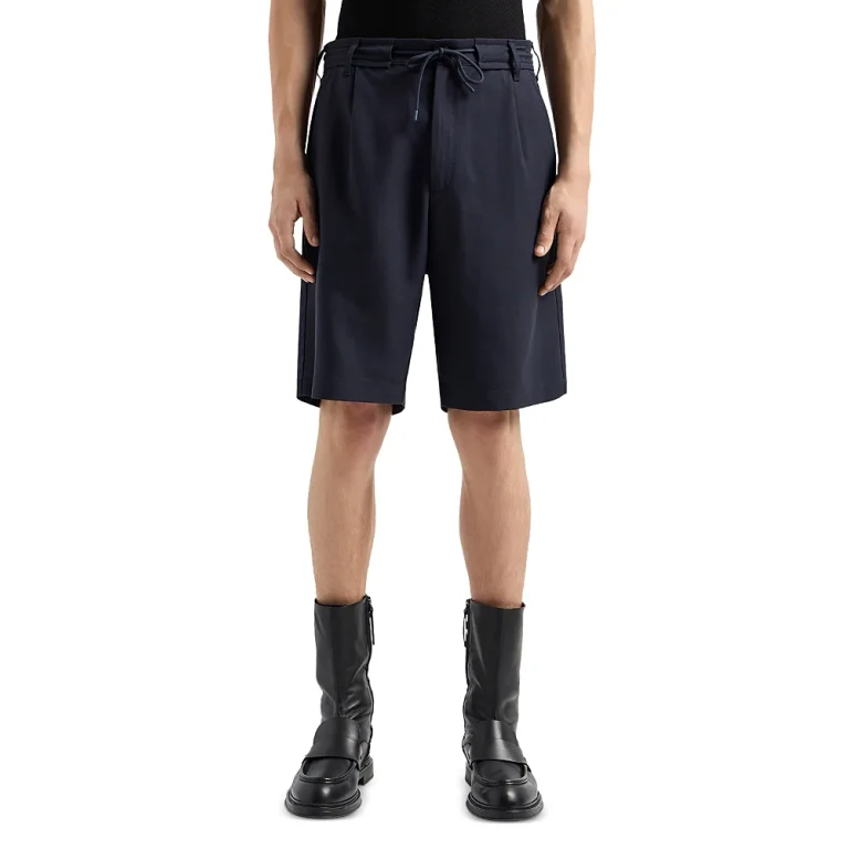 Emporio Armani Textured Regular Fit Pleated Bermuda Shorts