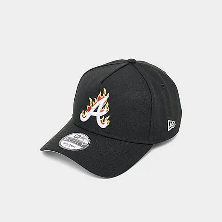 New Era Atlanta Braves MLB Flames 9FORTY A-Frame Snapback Hat in Black/White