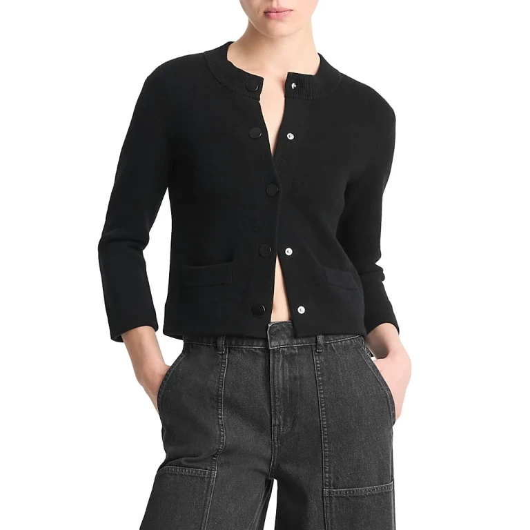 Vince Wool Cashmere Shrunken Snap Front Cardigan