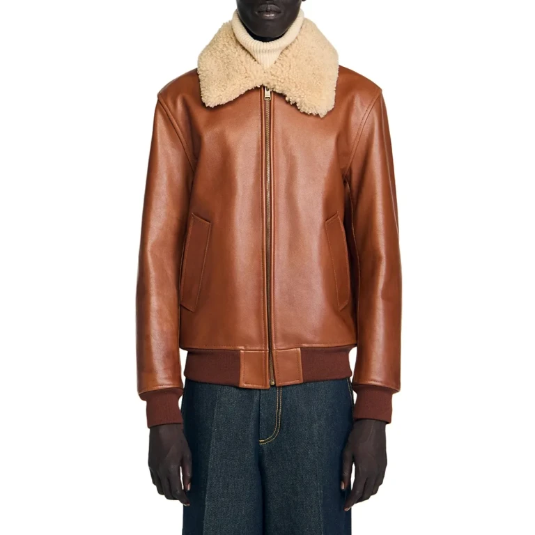 Sandro Leather Shearling Collar Jacket