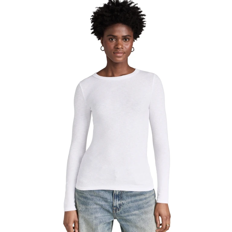 Enza Costa Textured Rib Long Sleeve Crew Tee Black M