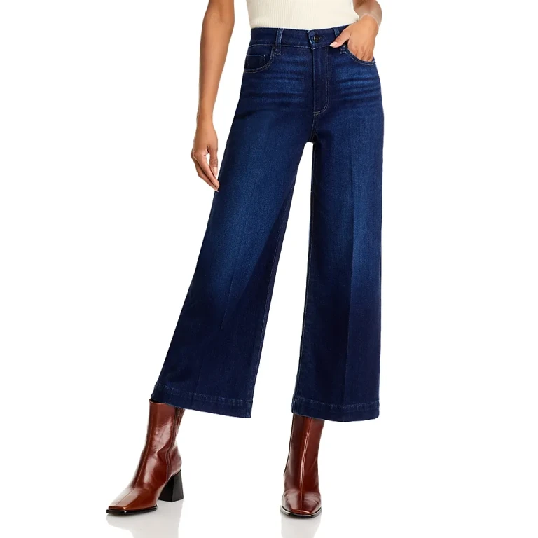 Paige Anessa High Rise Wide Leg Ankle Jeans in Starboard