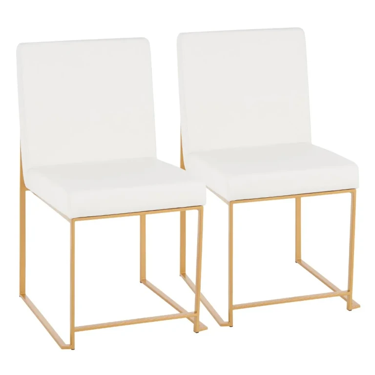 Fuji White and Gold Leather Dining Chairs, Set of 2