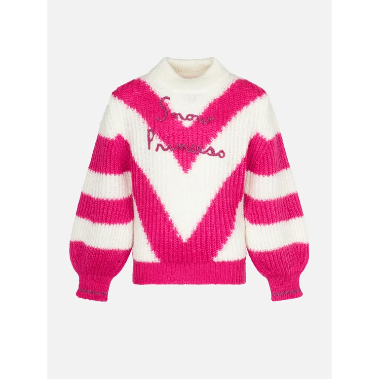 Mc2 Saint Barth Girl Boxy Shape Soft Sweater With Snow Princess Embroidery Pink