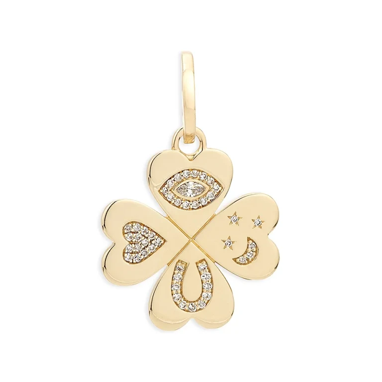 Adina Reyter 14K Yellow Gold Diamond Pave Lucky Symbol Clover Charm Pendant
