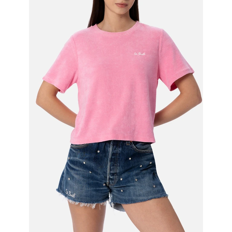 Mc2 Saint Barth Aleja Pink Terry Cotton T-Shirt - Women