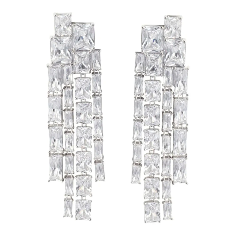 self-portrait Silver Earrings square Crystal Dangle With Crystal Details - Metal - Women