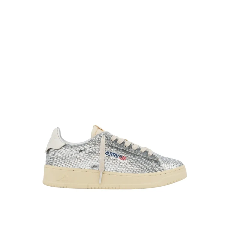 Autry medalist Silver-colored Sneaker With Contrasting Heel And All-over Bead Embellishment In Leather Blend Woman