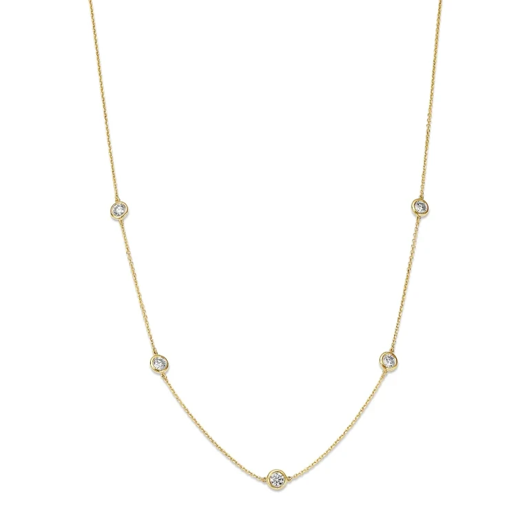 Diamond Bezel Station Necklace in 14K Gold, 1.0 tcw