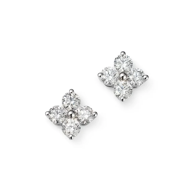 Diamond Clover Stud Earrings in 14K White Gold, 2.0 tcw