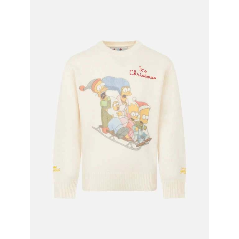Mc2 Saint Barth Boy Crewneck Sweater With The Simpson Family Jacquard Simpsons Special Edition White
