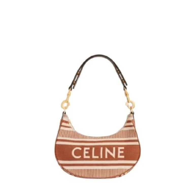 Celine Ava Strap Bag In Striped Textile