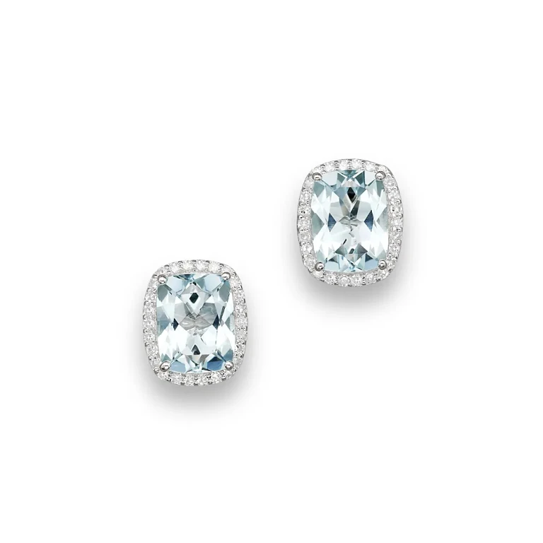 Aquamarine and Diamond Stud Earrings in 14K White Gold
