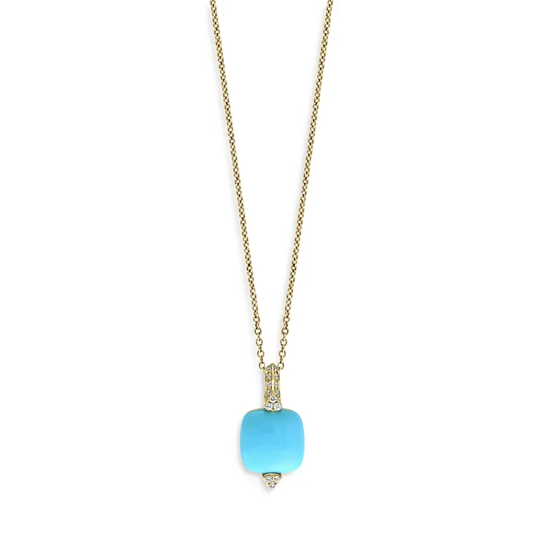 Turquoise & Diamond Pendant Necklace in 14K Yellow Gold, 18