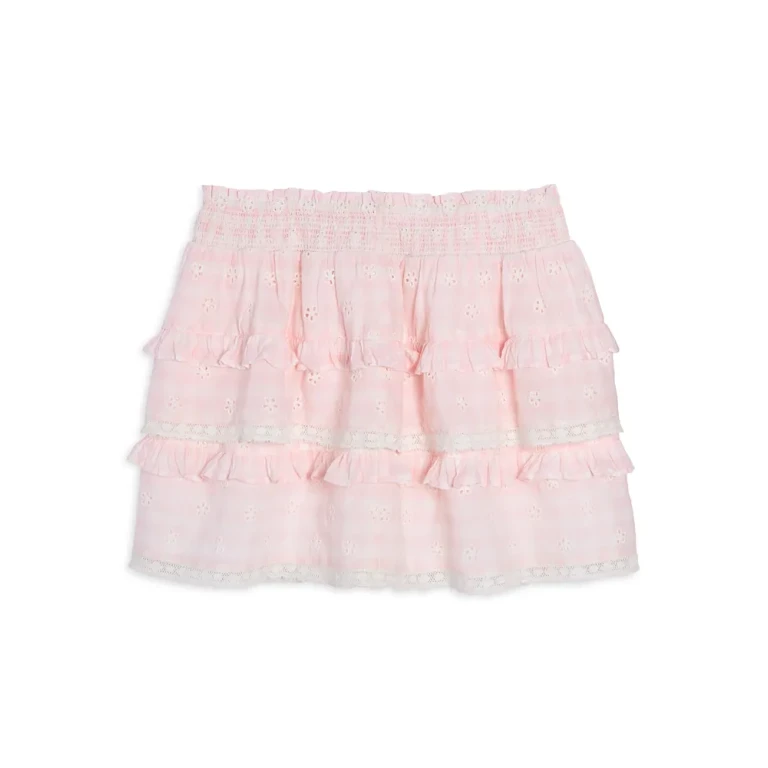 LoveShackFancy Girls' Billie Cherry Embroidered Tiered Skirt - Big Kid