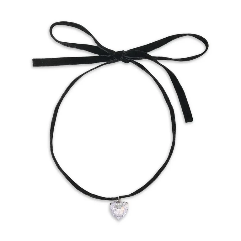 Maje Precieux Crystal Heart Charm Velvet Choker Necklace