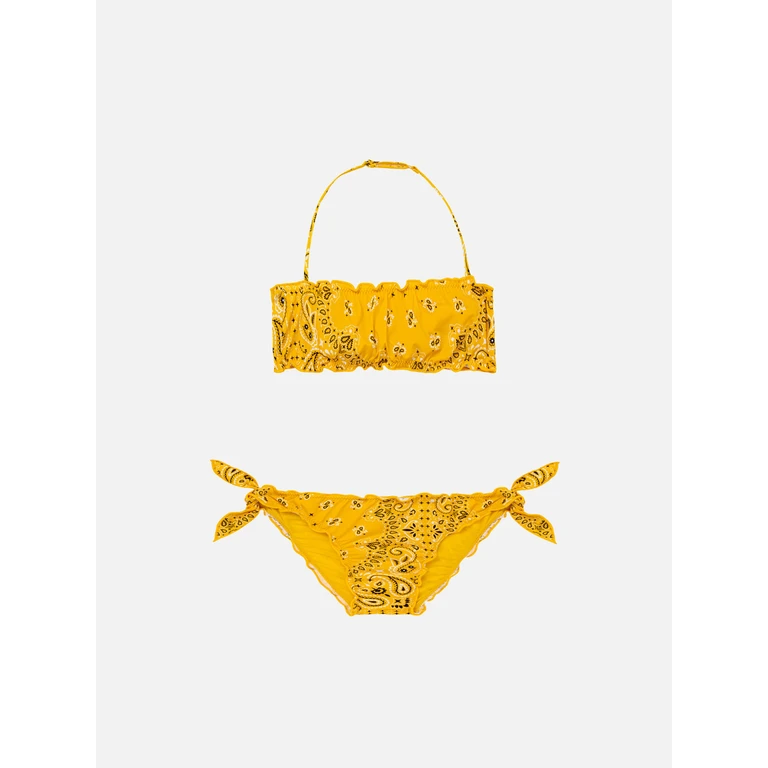 Mc2 Saint Barth Girl Bandeau Bikini With Bandanna Print Yellow