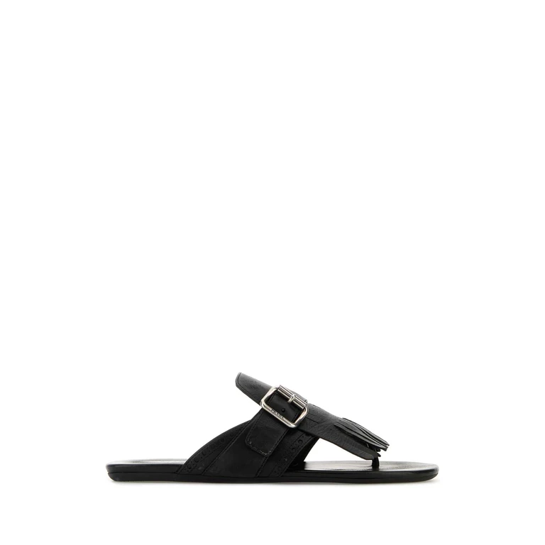Prada Dark Brown Leather Shuffle Thong Slippers