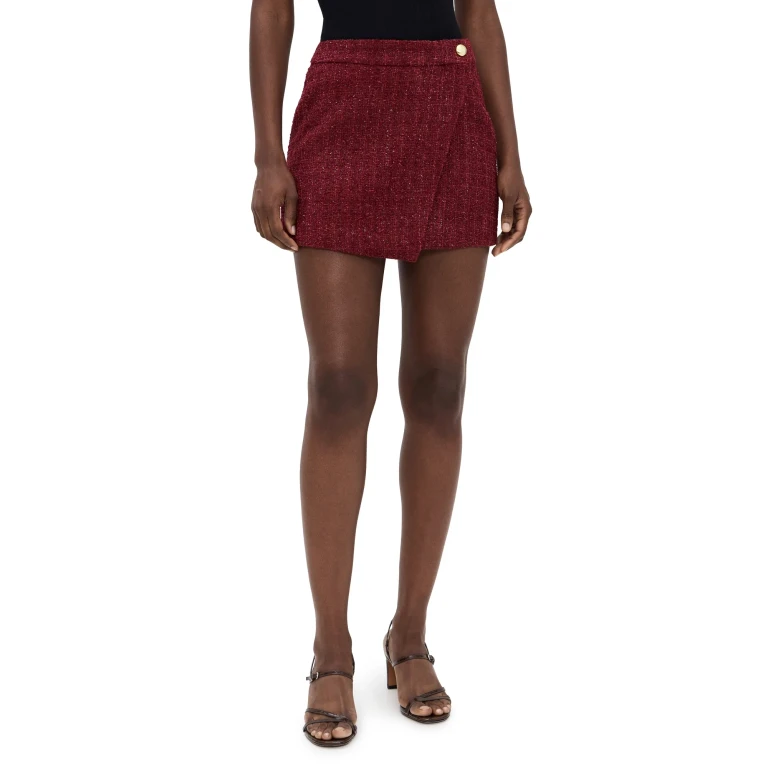 endless rose Tweed Front Flap Mini Skirt Merlot M