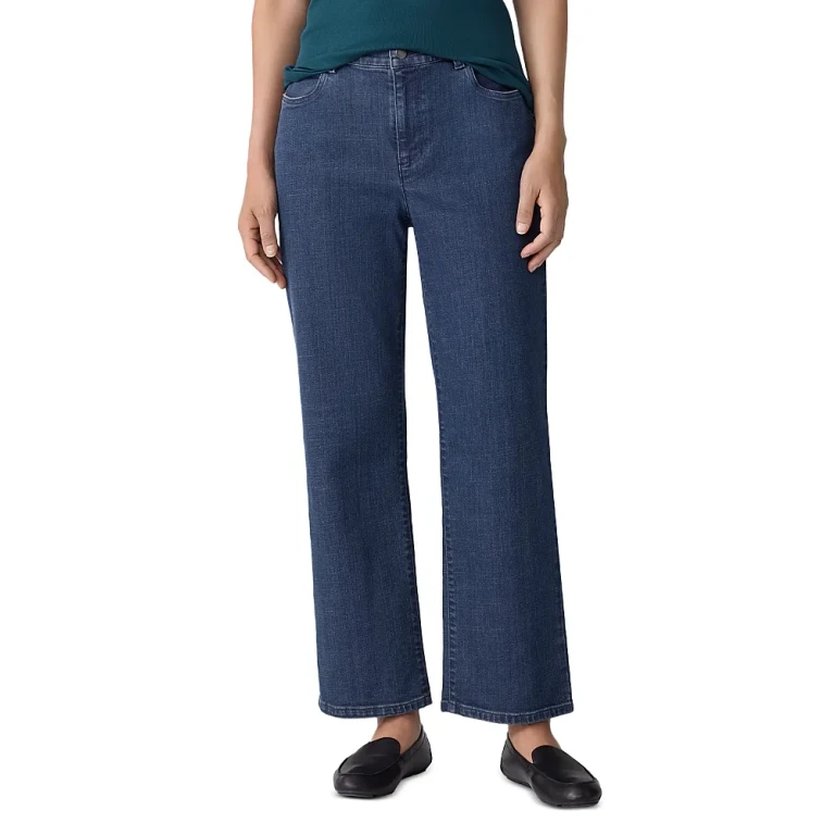 Eileen Fisher Petites High Rise Ankle Straight Leg Jeans in Medium Indigo