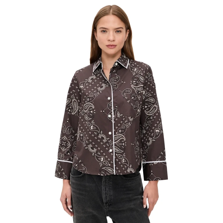 Madewell Pj Shirt In Poplin Brown Bandana XS