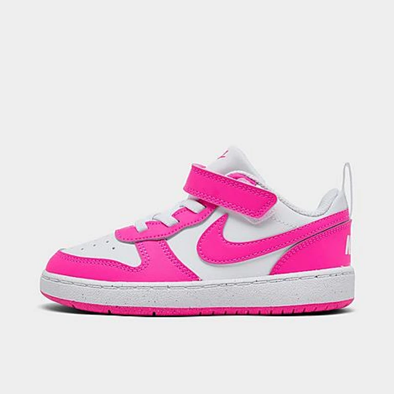 Nike Kids Toddler Court Borough Low Recraft Stretch Lace Casual Shoes in White/Laser Fuchsia Size: 4.0
