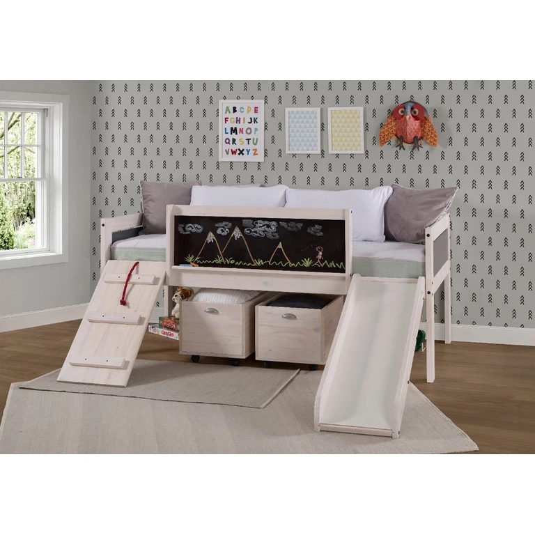 Whitewash Twin Low Loft Bed with Storage - Junior