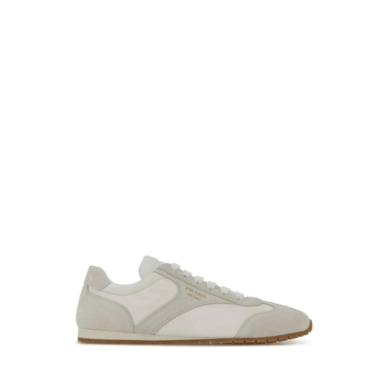 Prada White Suede And Re-nylon Sneakers