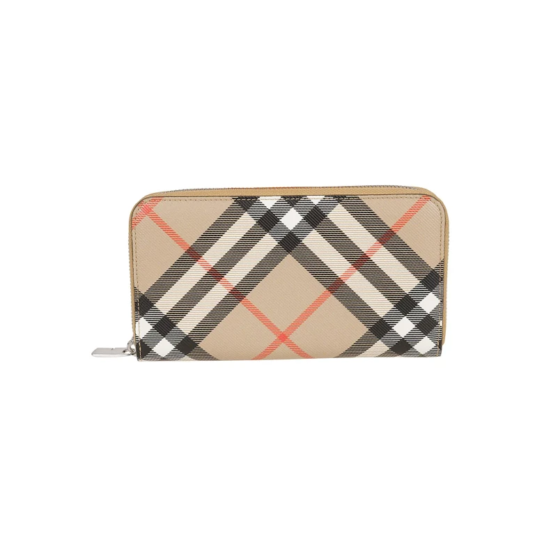 Burberry Check Pattern Zip-up Wallet