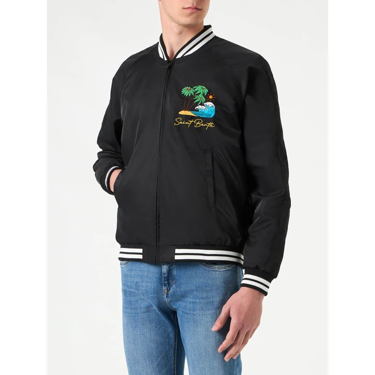 MC2 Saint Barth Man Black Jacket With Saint Barth Island Embroidery