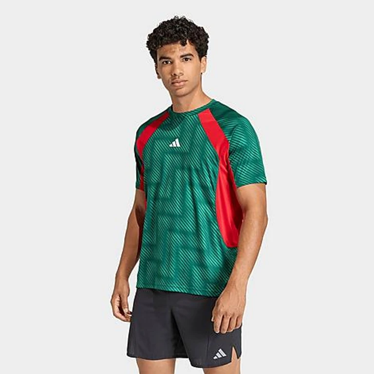 adidas Men's Tech Apparel FIFA World Cup 26 Training T-Shirt in Team Dark Green/Better Scarlet Size: XS