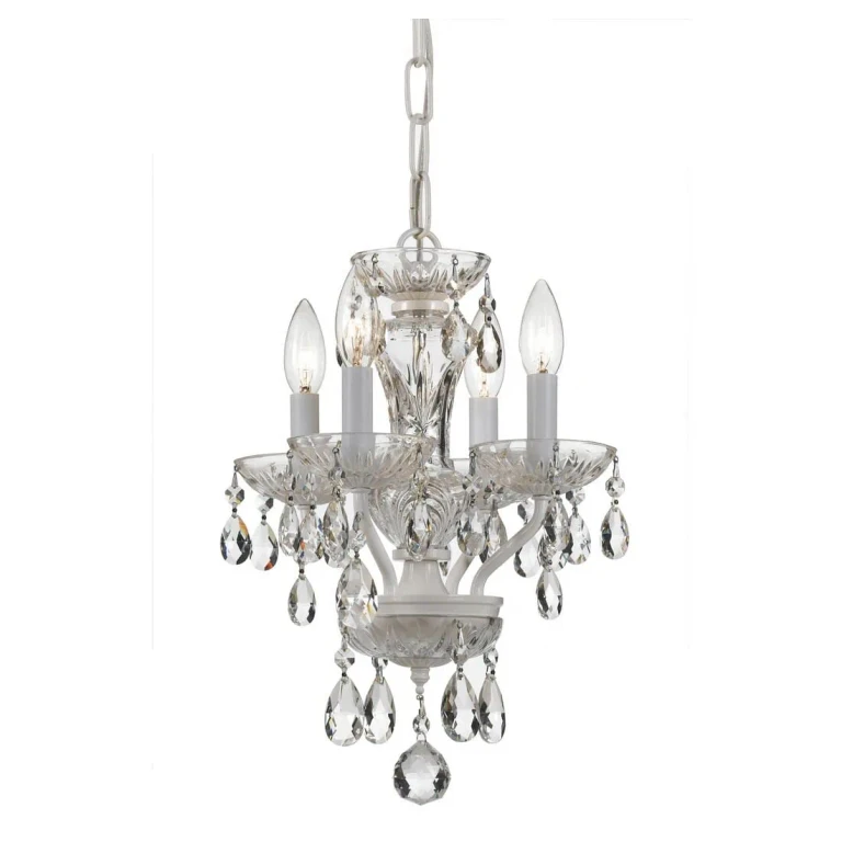 Traditional Crystal 4-Light 15" Mini Chandelier in Wet White with Clear Italian Crystals