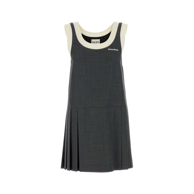 Miu Miu Dark Grey Wool Mini Dress Ardesia Abiti - Women